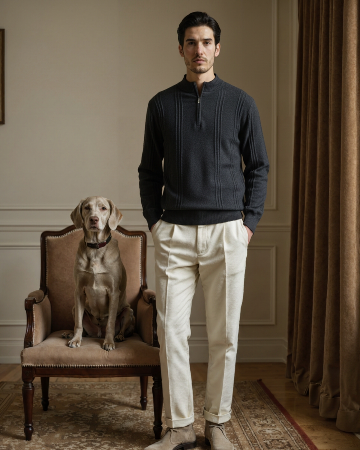 100% Kaschmir Rippstrick Half Zip
