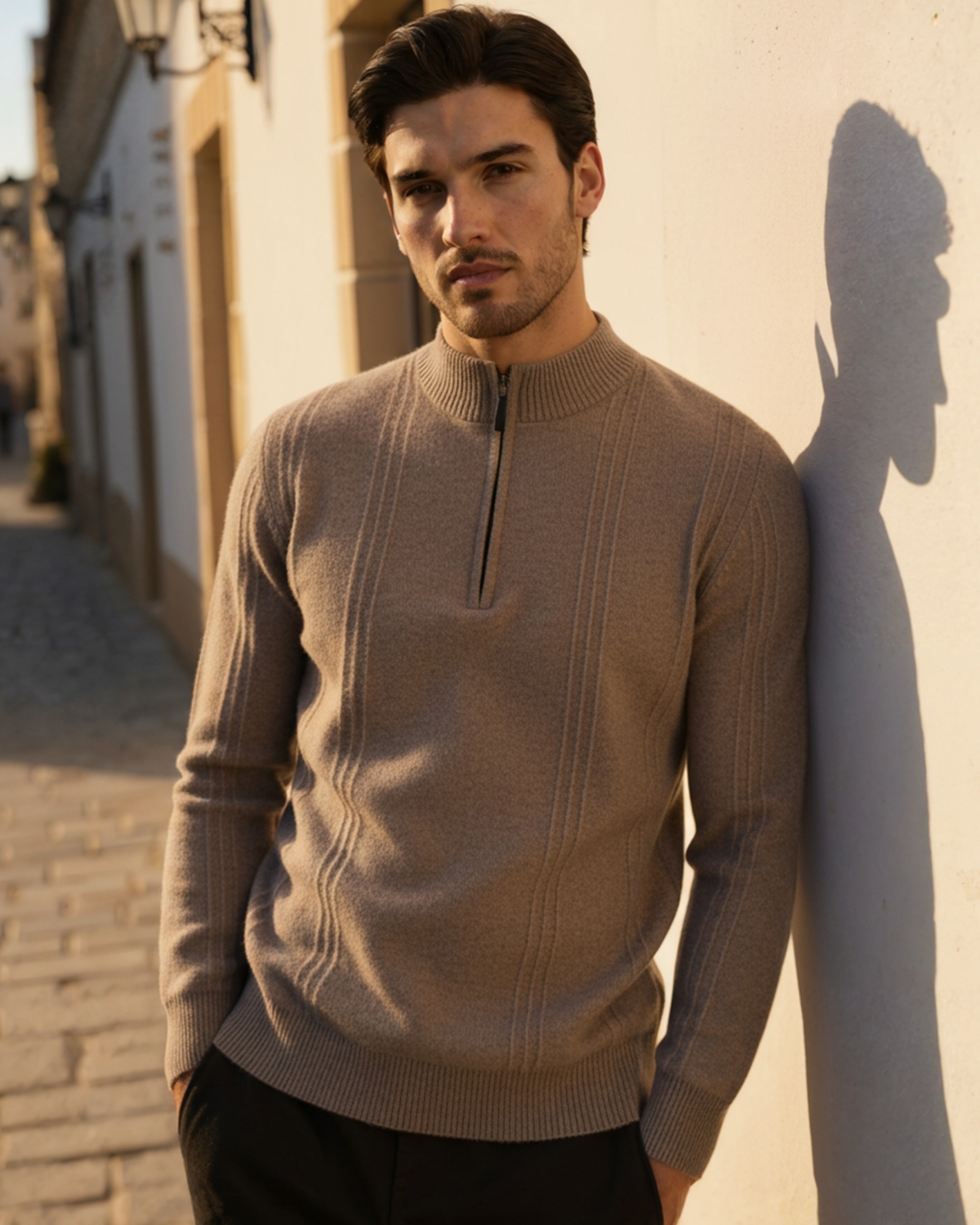 100% Kaschmir Rippstrick Half Zip