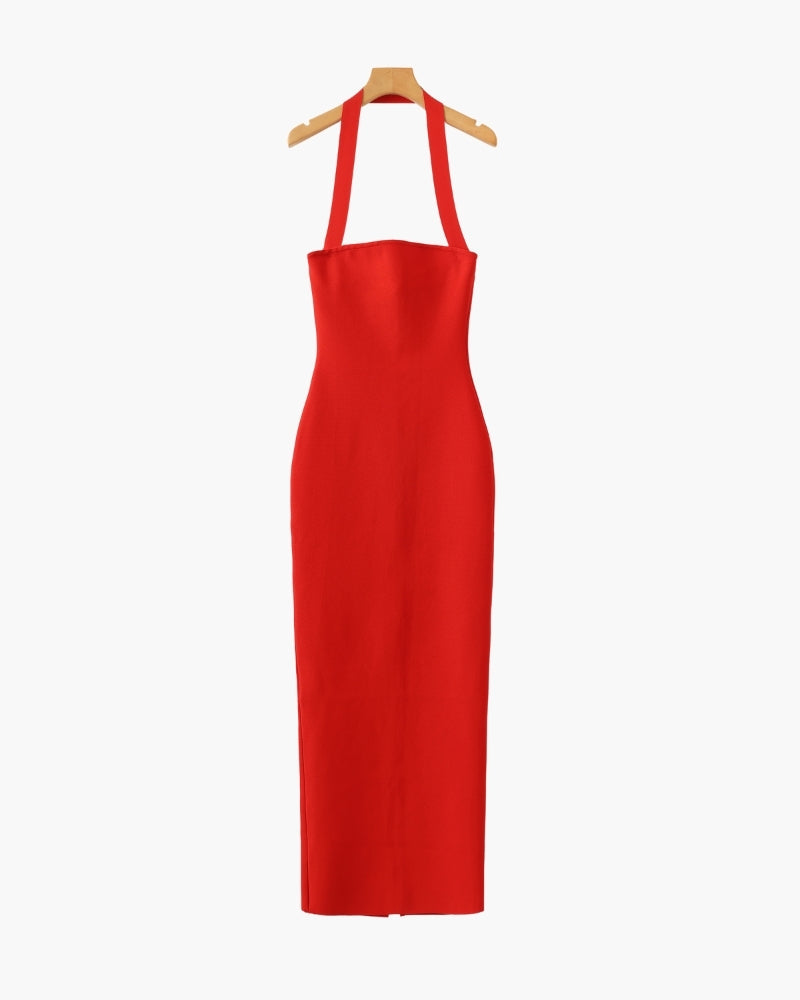 Maxikleid mit Neckholder in Slim Fit