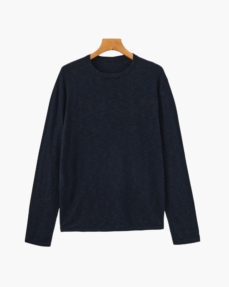 Leinen-Baumwoll Essential Pullover mit Rundhals