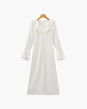 Midikleid mit Rüschen und Perlmuttknöpfen