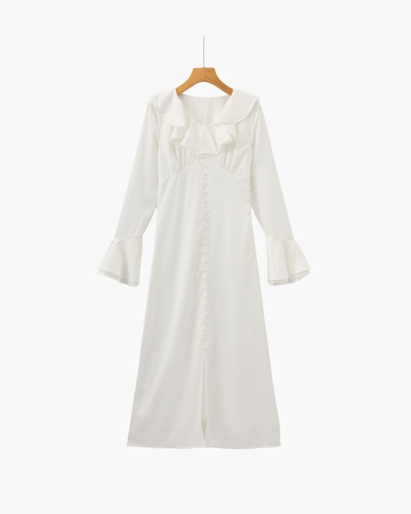 Midikleid mit Rüschen und Perlmuttknöpfen