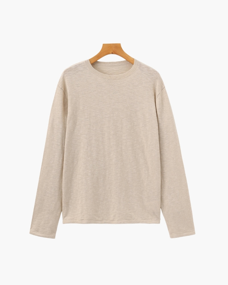 Leinen-Baumwoll Essential Pullover mit Rundhals