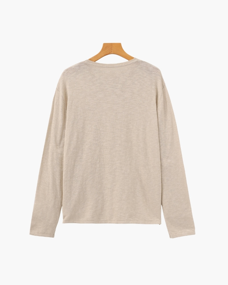 Leinen-Baumwoll Essential Pullover mit Rundhals
