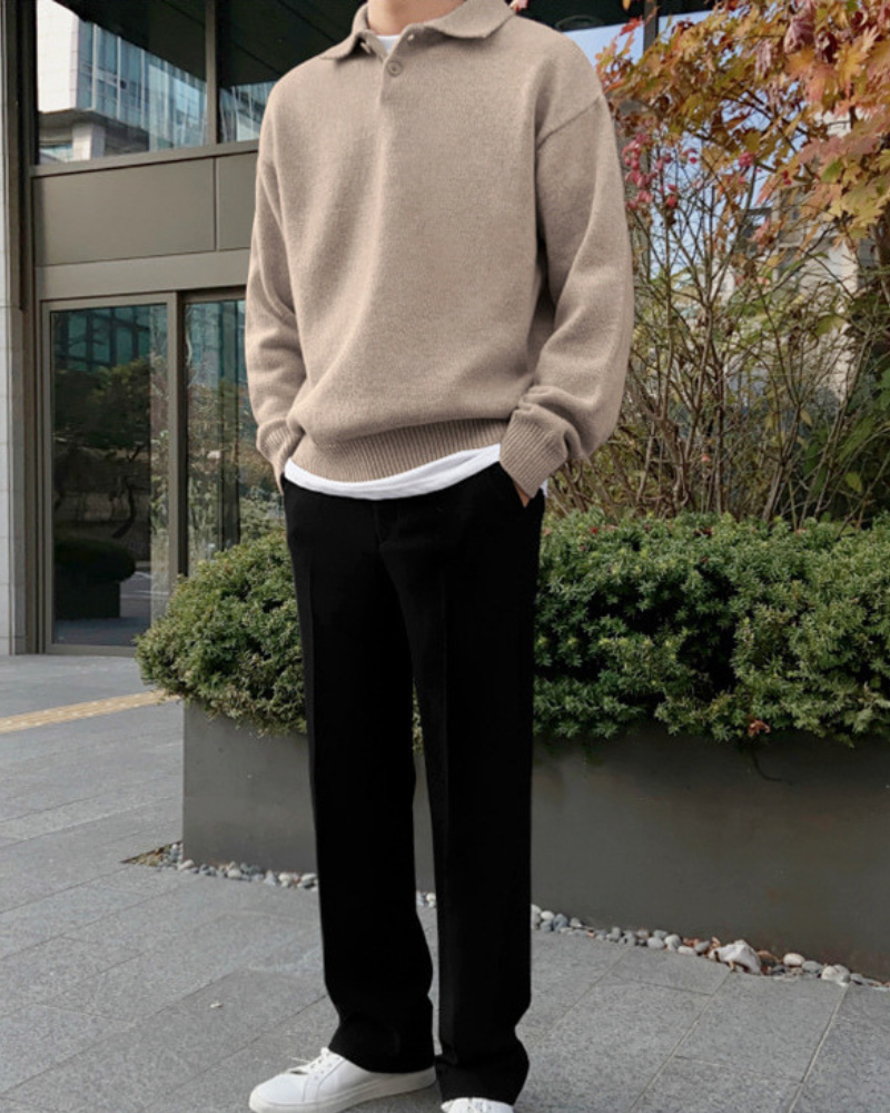 Woll Half Zip mit Knöpfen