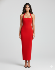 Maxikleid mit Neckholder in Slim Fit