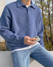 Woll Half Zip mit Knöpfen