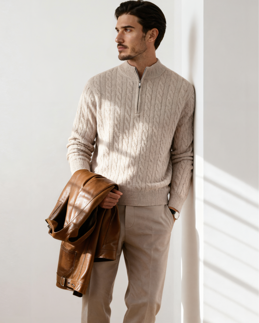 100% Kaschmir Gewebter Half Zip