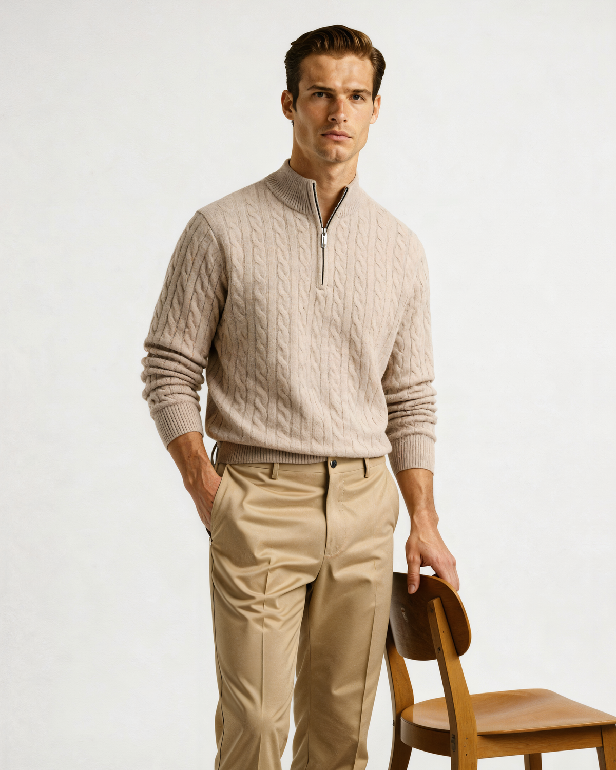 100% Kaschmir Gewebter Half Zip