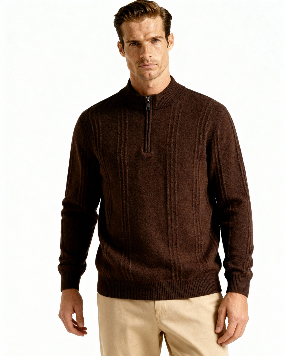 100% Kaschmir Rippstrick Half Zip