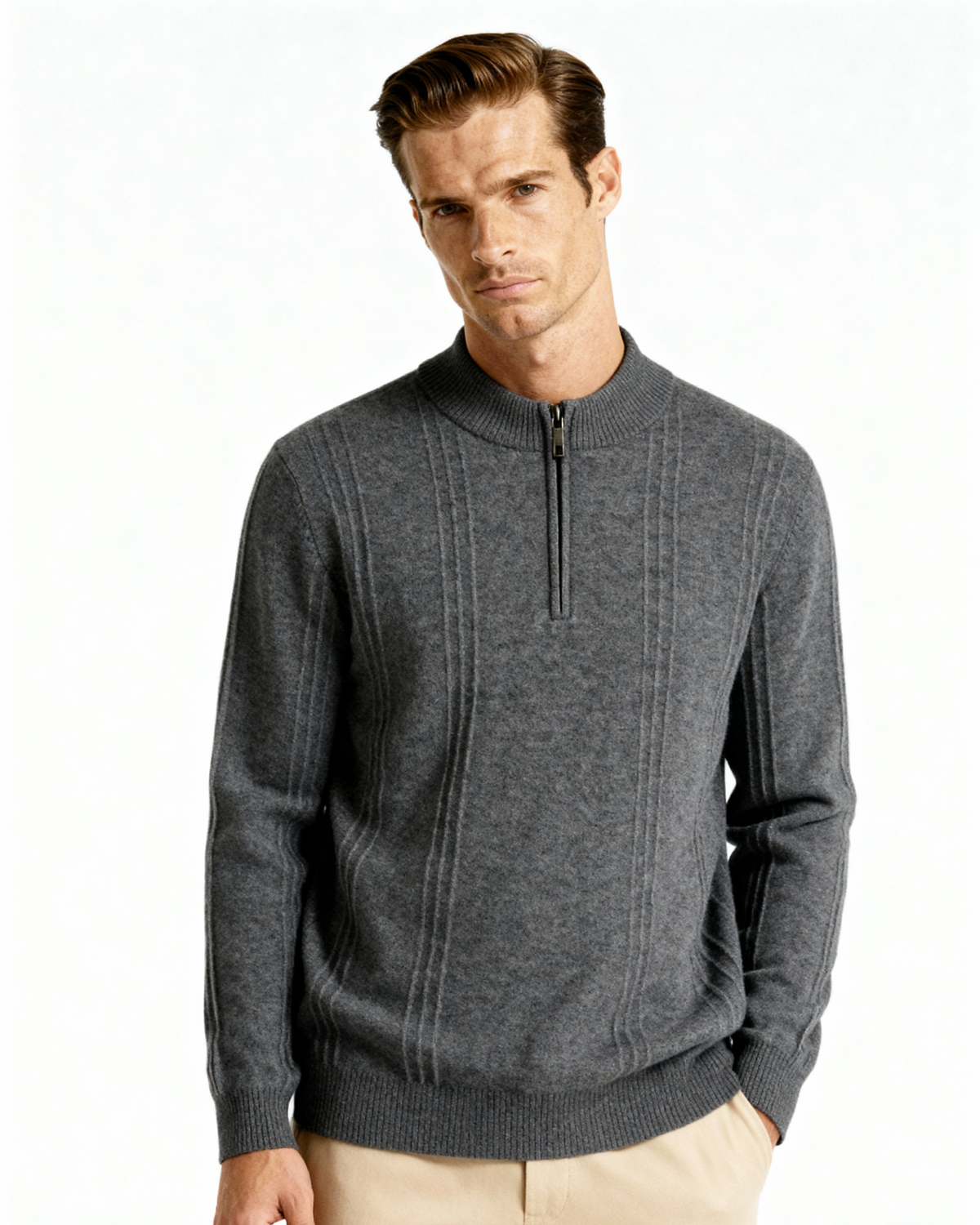100% Kaschmir Rippstrick Half Zip