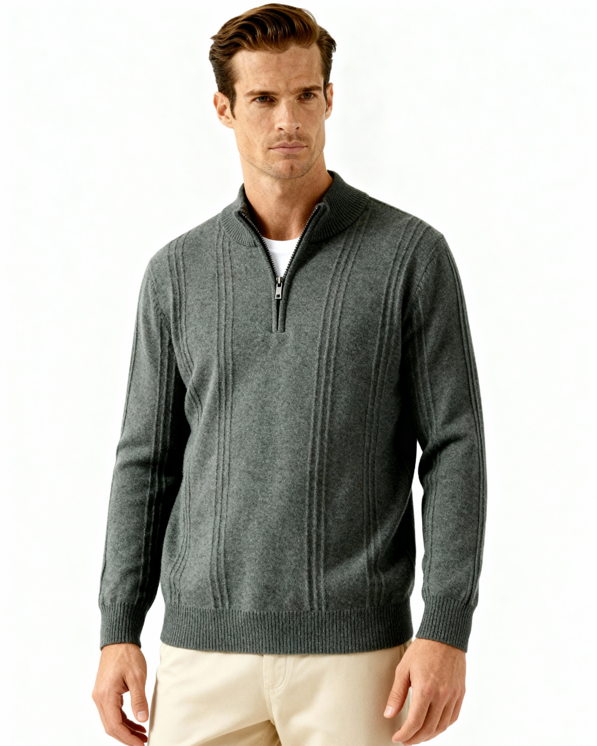 100% Kaschmir Rippstrick Half Zip