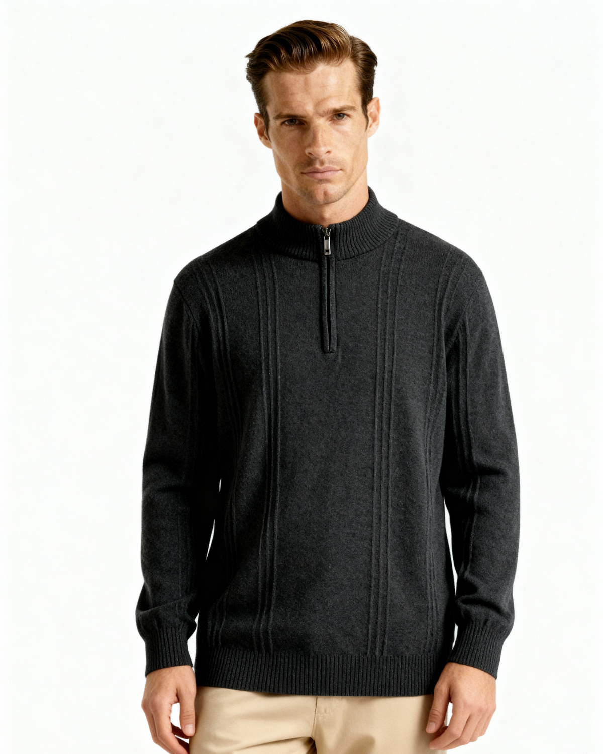 100% Kaschmir Rippstrick Half Zip